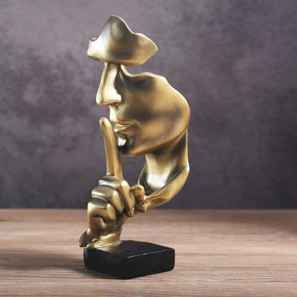 aboxoo Thinker Statue, Silence is Gold Abstract Art Figurine, Modern Home Resin Sculptures Decorative Objects Piano Desktop Decor for Creative Room Home, Office Study (Gold) - Image 4