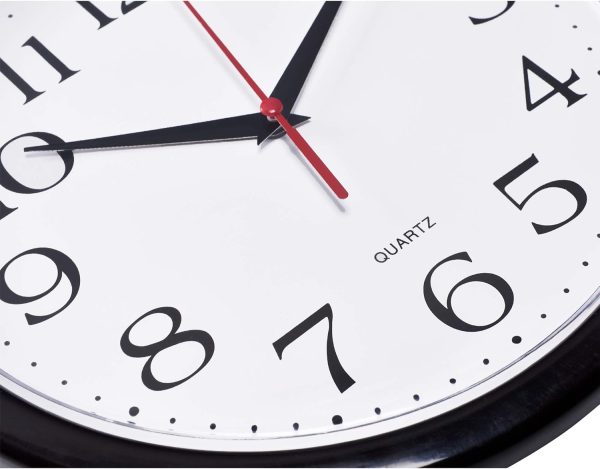 Bernhard Products Black Wall Clock Silent Non Ticking 10 Inch Quality Quartz Battery Operated Round Easy to Read Home/Office/Kitchen/Classroom/School Clock Sweep Movement - Image 2