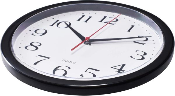 Bernhard Products Black Wall Clock Silent Non Ticking 10 Inch Quality Quartz Battery Operated Round Easy to Read Home/Office/Kitchen/Classroom/School Clock Sweep Movement - Image 3