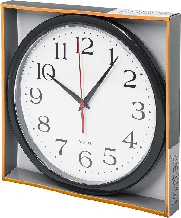 Bernhard Products Black Wall Clock Silent Non Ticking 10 Inch Quality Quartz Battery Operated Round Easy to Read Home/Office/Kitchen/Classroom/School Clock Sweep Movement - Image 5