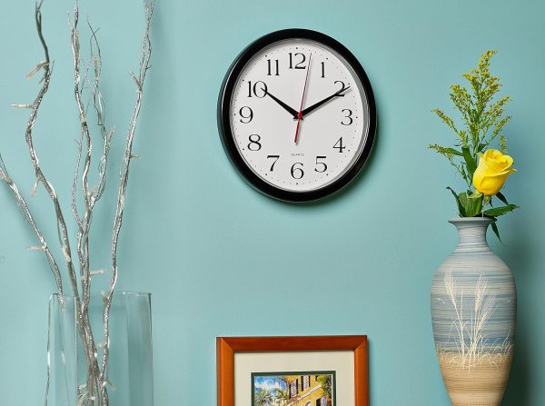 Bernhard Products Black Wall Clock Silent Non Ticking 10 Inch Quality Quartz Battery Operated Round Easy to Read Home/Office/Kitchen/Classroom/School Clock Sweep Movement - Image 6