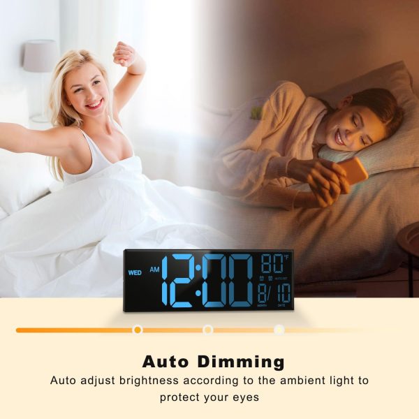 JALL 16" Large Digital Wall Clock with Remote Control, Dual Alarm with Big LED Screen Dispaly, 8 RGB Colors, Auto DST, Temperature for Living Room, Bedroom, Desk Decor, Mounted, Gift for Elderly - Image 6