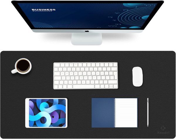K KNODEL Leather Desk Mat, Large Office Desk Pad, Computer Desk Mat, Laptop Mat for Desk, Desk Protecor Mat, Desktop Mat, Desk Writing Pad, Desk Blotter Pad, Desk Cover Mat (31.5"x15.7", Black)