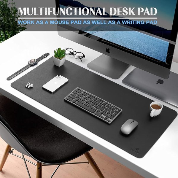 K KNODEL Leather Desk Mat, Large Office Desk Pad, Computer Desk Mat, Laptop Mat for Desk, Desk Protecor Mat, Desktop Mat, Desk Writing Pad, Desk Blotter Pad, Desk Cover Mat (31.5"x15.7", Black) - Image 2