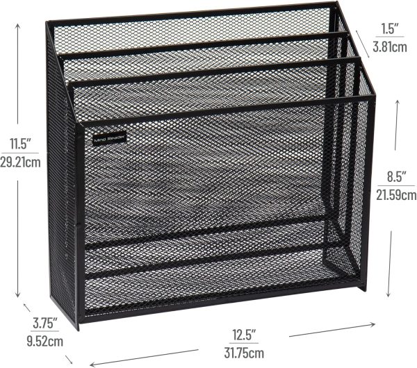 Mind Reader Vertical File Storage, Desktop Organizer, Workspace, Office, Metal Mesh, 12.5" L x 3.75" W x 11.5" H, Black - Image 3