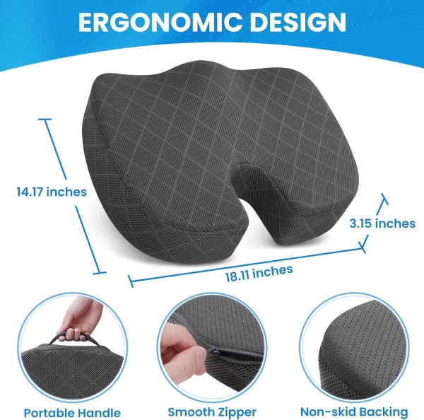 TushGuard Seat Cushion - Memory Foam Cushion for Office Chair, Car Seat, Airplane, Bleacher - Sciatica & Hip & Coccyx Pain Relief Desk Chair Cushion for Long Sitting Office Workers, Car Drivers - Image 2