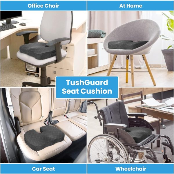 TushGuard Seat Cushion - Memory Foam Cushion for Office Chair, Car Seat, Airplane, Bleacher - Sciatica & Hip & Coccyx Pain Relief Desk Chair Cushion for Long Sitting Office Workers, Car Drivers - Image 5