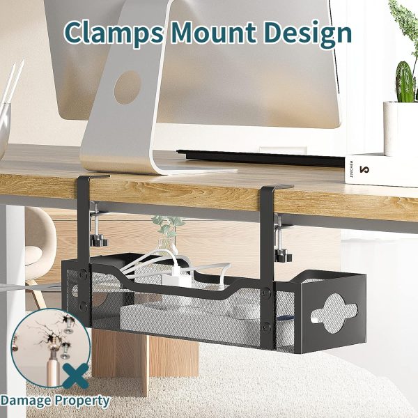 Under Desk Cable Management Tray, 15.7'' No Drill Steel Desk Cable Organizers, Wire Management Tray Cable Management Rack, Desk Cable Tray with Wire Organizer and Desk Cord Organizer - Image 3