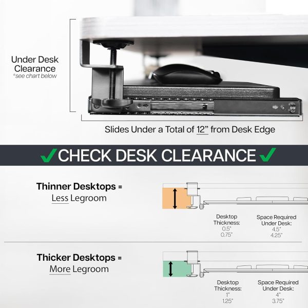 Large Keyboard Tray Under Desk Pull Out with Extra Sturdy C Clamp Mount System, 27 (33 Including Clamps) x 11 Inch Slide-Out Platform Computer Drawer for Typing, Black, MOUNT-KB05E - Image 6